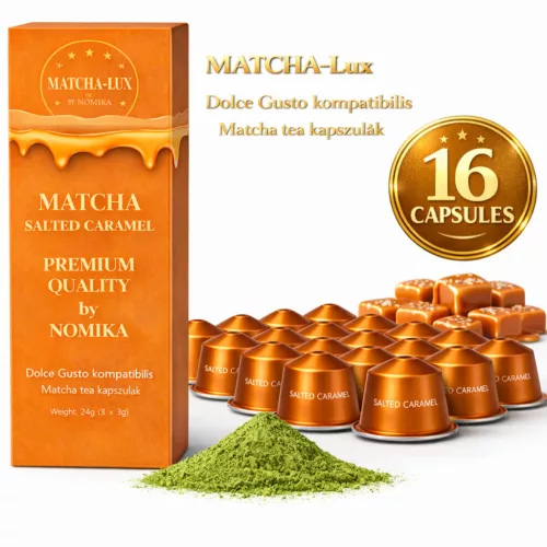 Matcha-Lux Matcha Tea Kapszula – Sós Karamell (Dolce Gusto kompatibilis, 16 db/cs.)