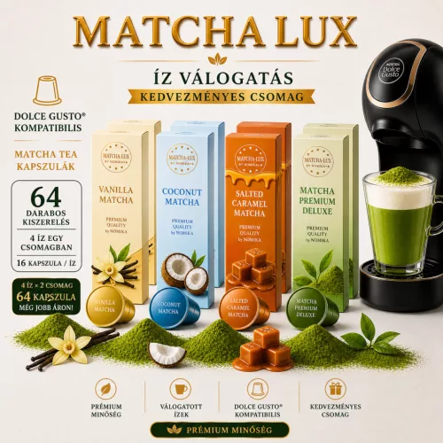 Matcha-Lux Matcha Tea Ízválogatás- Kedvezményes csomag ( Dolce Gusto kompatibilis, 8 csomag - 64 db. kapszula) 