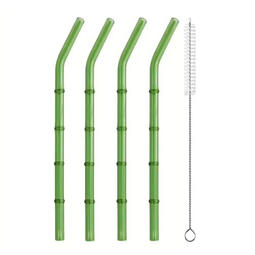 Üveg Szívószál Szett Tisztítókefével – Bambusz Design